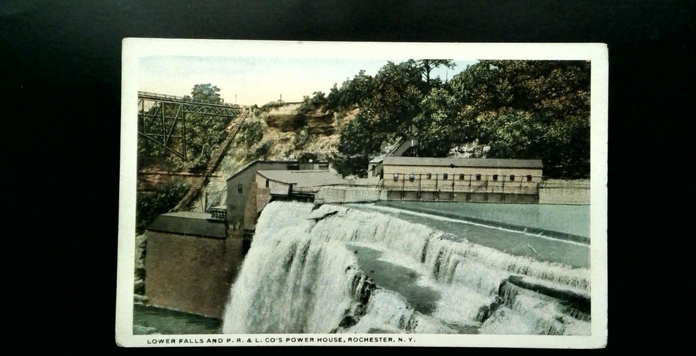 Lower Falls and P.R. & L. Co. Power House Rochester NY Vintage Postcard
