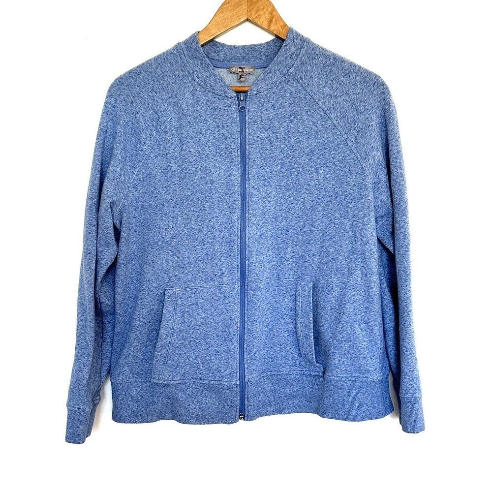 T By Talbots Petite Sweatshirt Women’s LP Blue Full Zip Long Sleeve Pockets