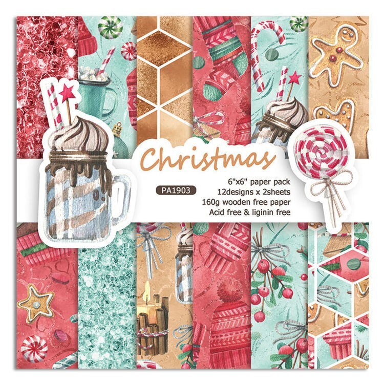 24 Sheets 12 Designs Cute Christmas Decorative Acid Free Scrapbook Paper 6