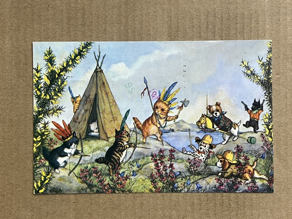 Postcard Anthropomorphic Animals Cowboys And Indians Molly Brett Medici Society