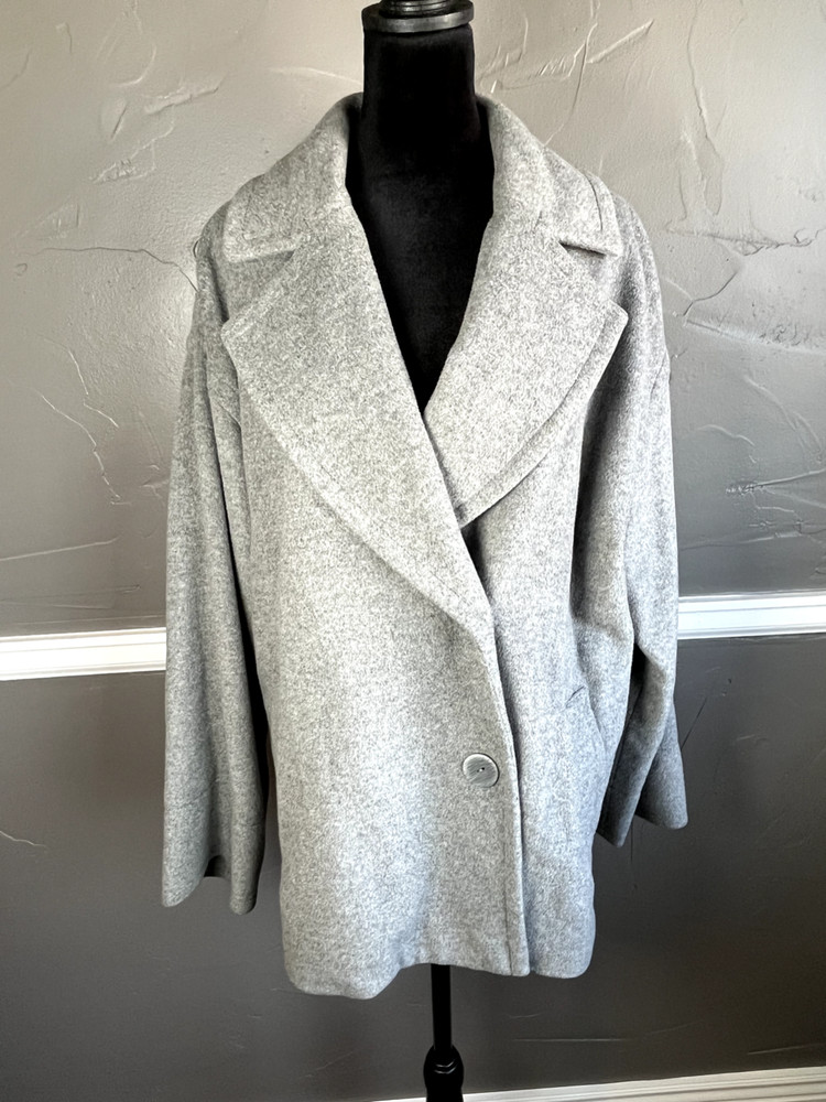 J Jill Women's Jacket Size L Gray Wool Blend Button Coat Button Up Front Pockets