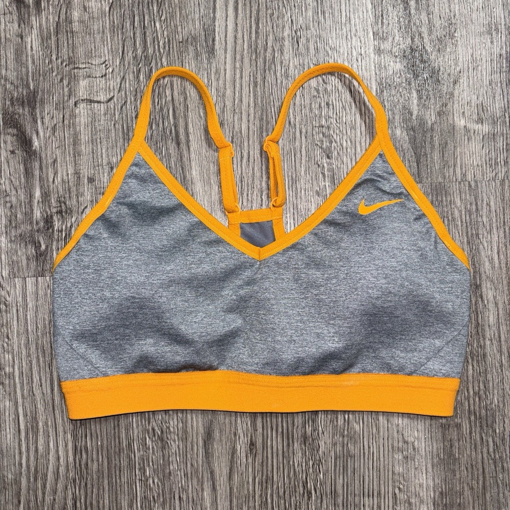 Nike Dri-FIT Sports Bra Gray Orange  Stretch Bralette and Size M