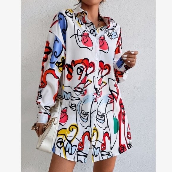 Unbranded Shirt Dress or Tunic Women's Large Abstract Figure Graphic Flowy-image