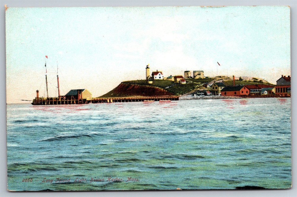 Long Island Light Fish Houses Boston Harbor MA C1910s Postcard Y11