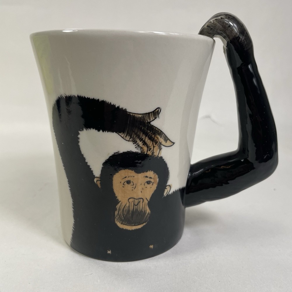 Pier 1 Imports Hand Painted Stoneware Monkey Mug Cup 3D Chimp Arm Handle