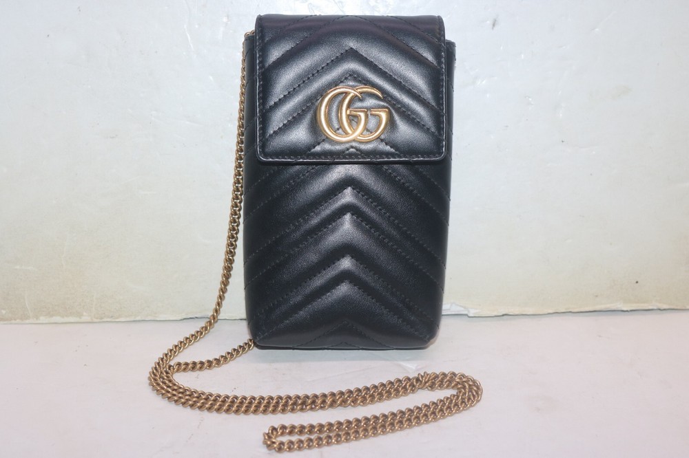 Gucci GG Marmont Mini Matelasse Leather Chain Crossbody Bag Black 672251