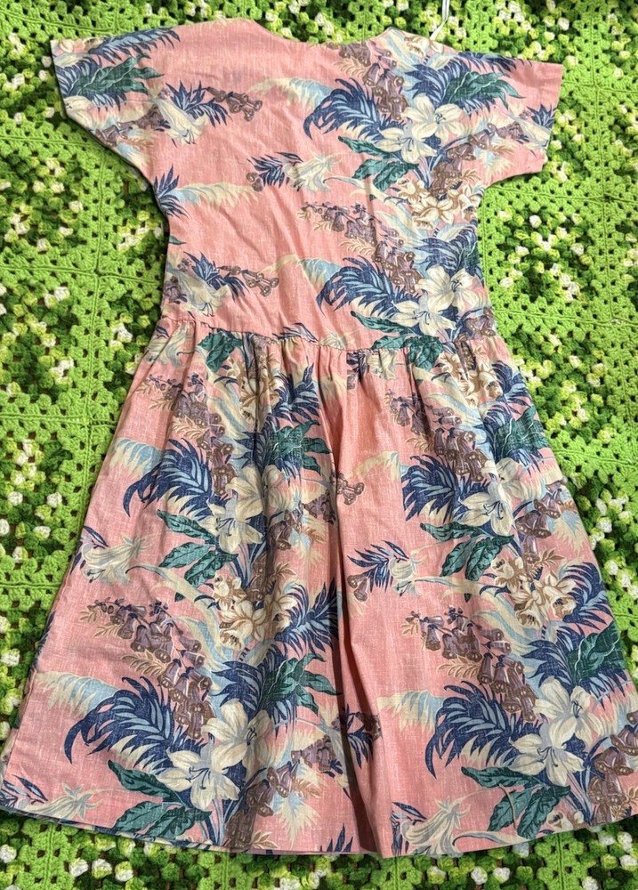 Vintage Reyn Spooner Floral Pink Dress Hawaiian Hawaii Island Small Retro Boho