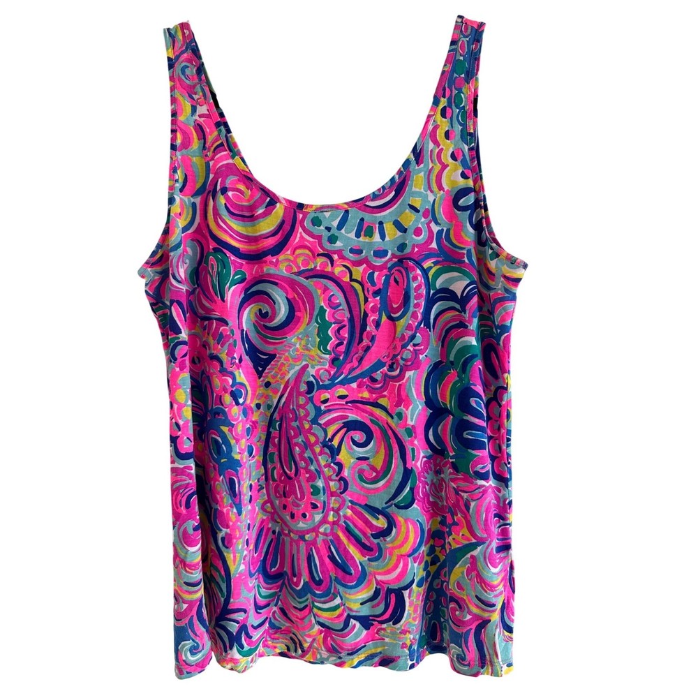 Lilly Pulitzer Kinsey Paisley Pima Cotton Tank Top Sleeveless Women Medium