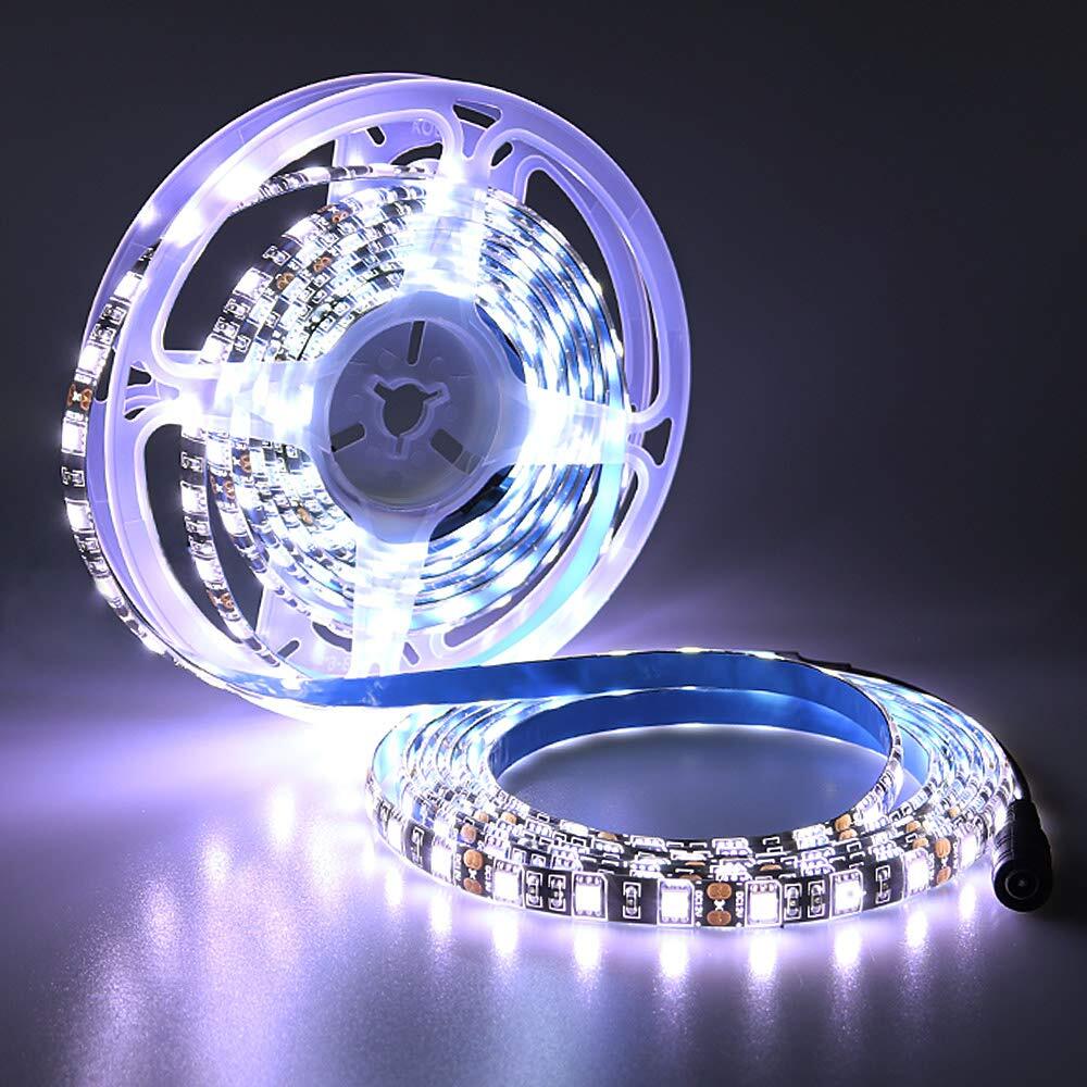 YUNBO 12V LED Strip Lights Cool White 16.4ft Black PCB Board 300 LEDs Waterpr...