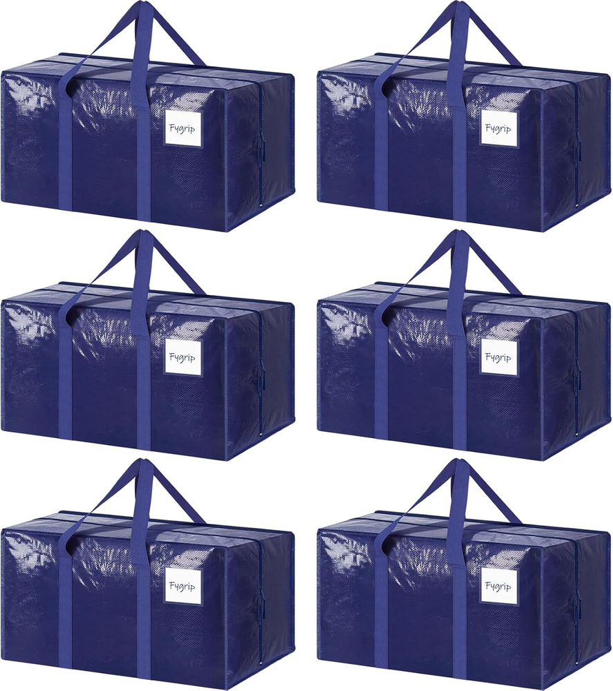 6 Pack Extra Heavy Duty Large Moving Bags with Strong Zipper & Comfortable Handl