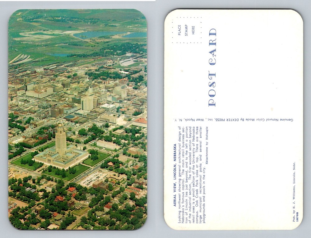 Lincoln, NE-Nebraska, Aerial City View State Capitol Grounds Vintage Postcard