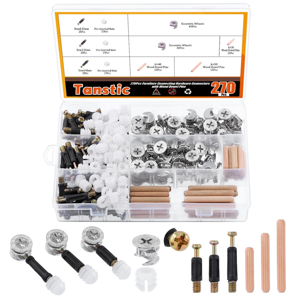 270Pcs 3 in 1 Furniture Connecting Hardware Connectors Kit, Including Cam Loc...