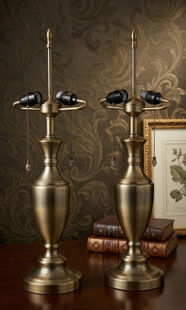 Pair Vintage Stiffel Solid Brass Urn Table Lamps 28