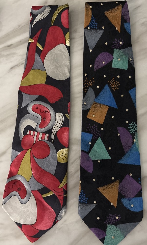 2 Lot STEFANO Milano  ITALY Silk NECKTIE Abstract Geometric  Vtg