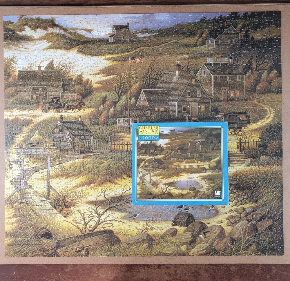 Charles Wysocki Olde Nantucket 1000 PC Puzzle Used Complete Hasbro MB HTF 2002
