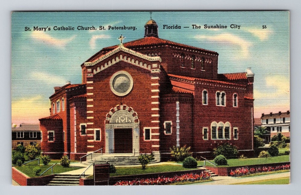 St. Petersburg FL-Florida, St. Mary's Catholic Church, Antique Vintage Postcard