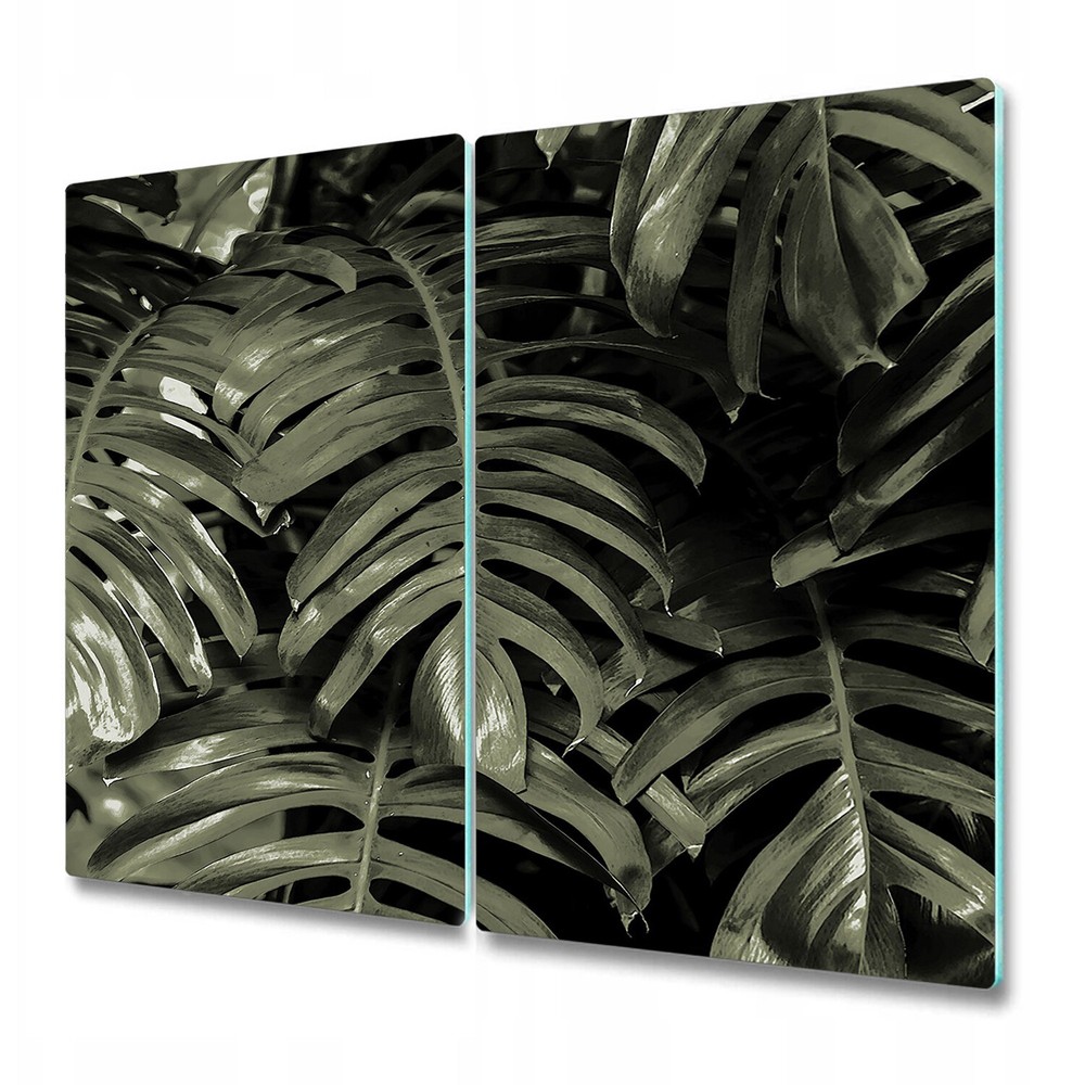 Glass Induction Ceramic Hob Cover Green Banana Leafs | Dark Painting | 2x30x52