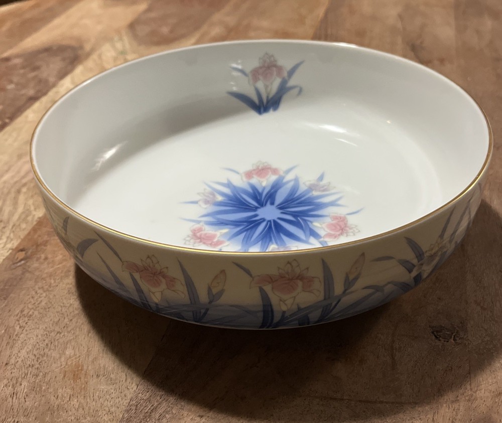 Large Otagiri Omc Japan Porcelain Fruit Bowl With Iris Flowers