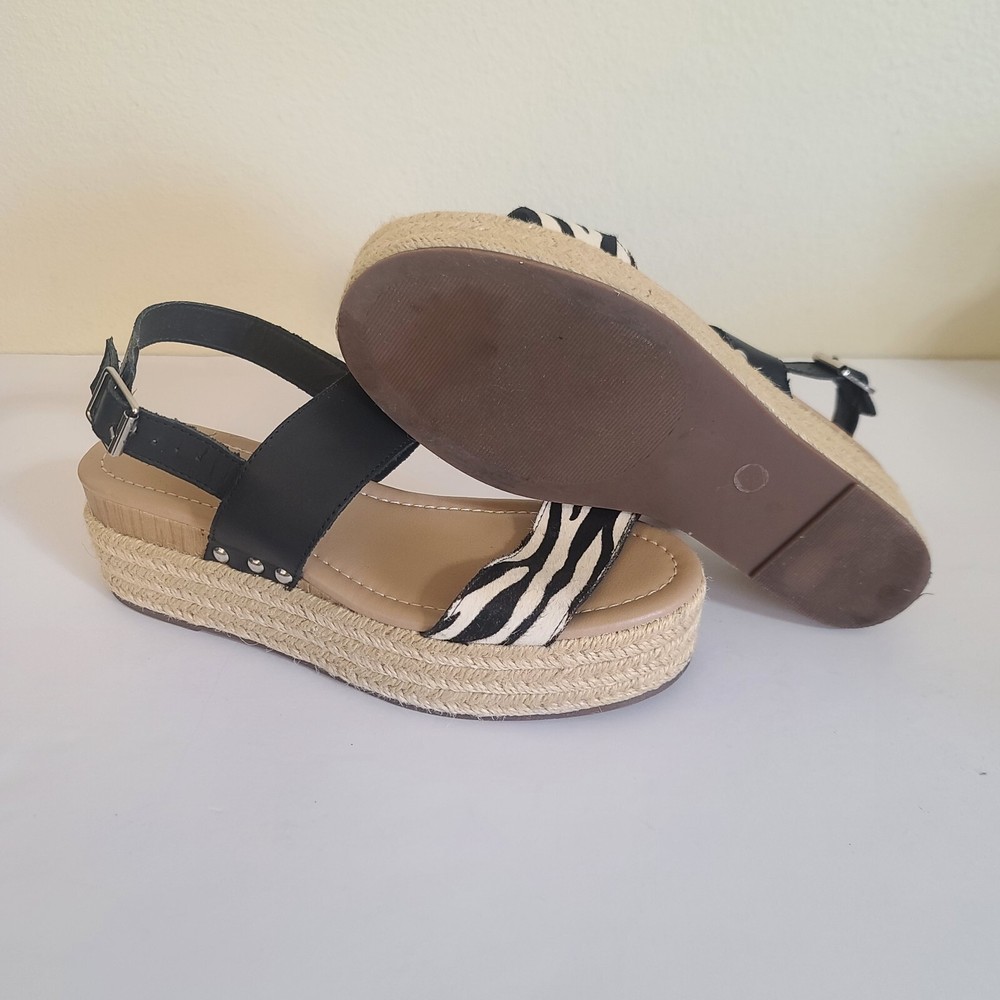 Steve Madden Fifer Zebra Print Platform Espadrille Sandals Studded Womens 8.5M