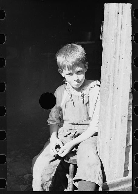 Photo:1930s Boy in Overalls Portrait Black and White Photograph