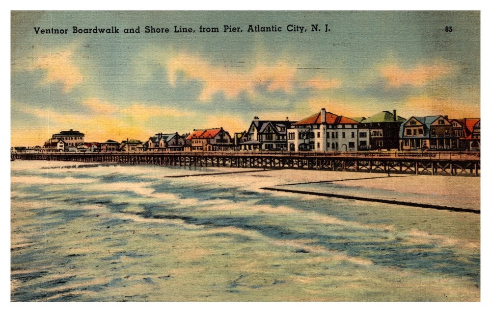 Atlantic City NJ New Jersey Ventnor Boardwalk Shore Linen Postcard Posted 1941