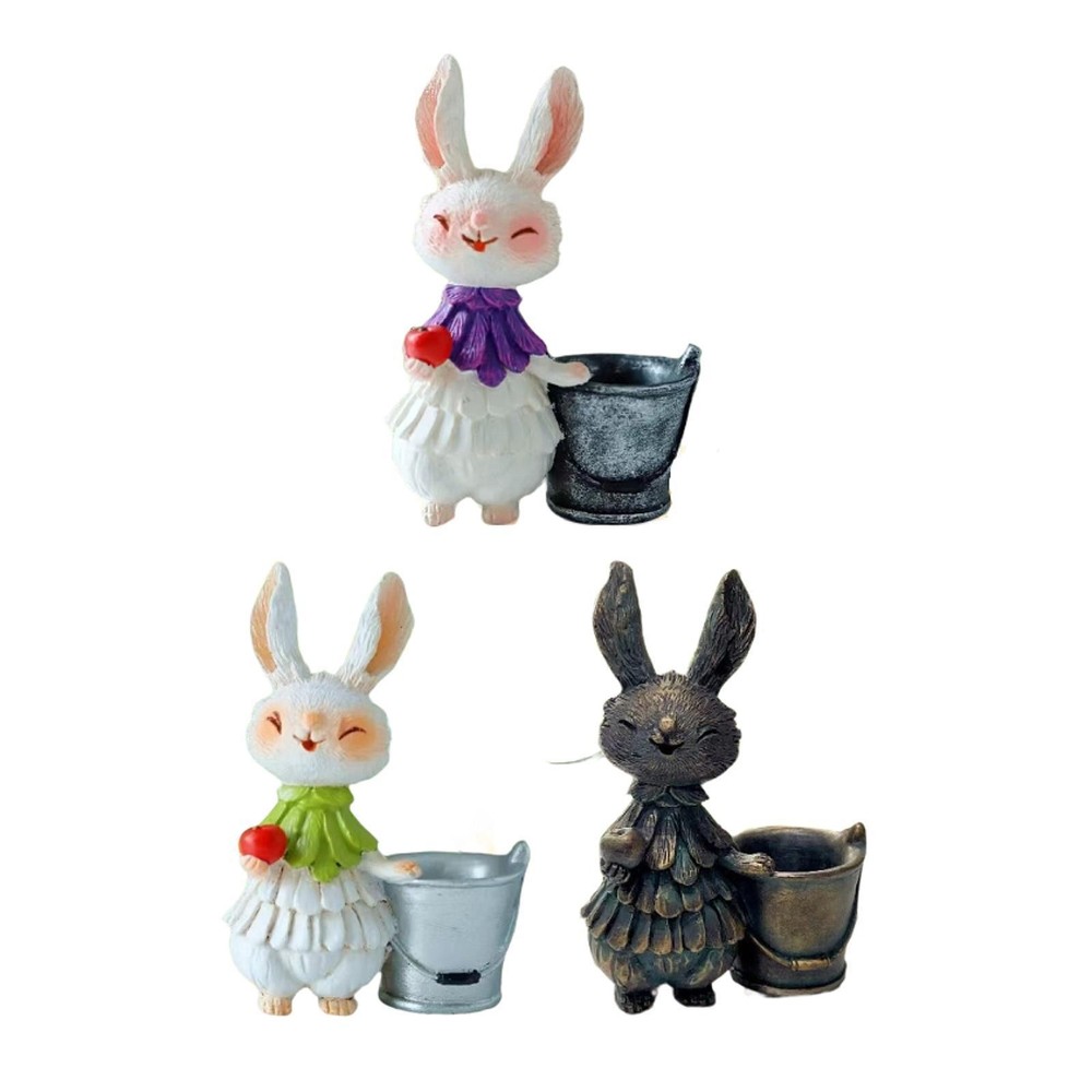 Easter Bunny Figurine Easter Gift Flower Pot Desktop Ornament Decorative Statue