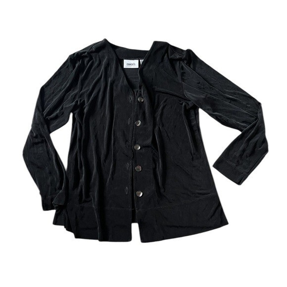 Chicos Womens Black Button-Front Cardigan Travel Size Medium  