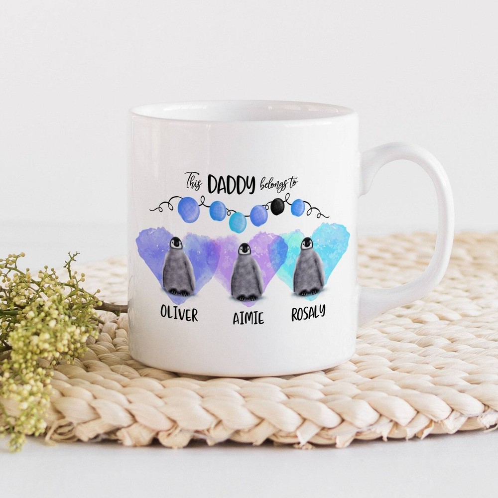 This Daddy Belongs To Mug With Children Names Little Penguins Personalised Gift
