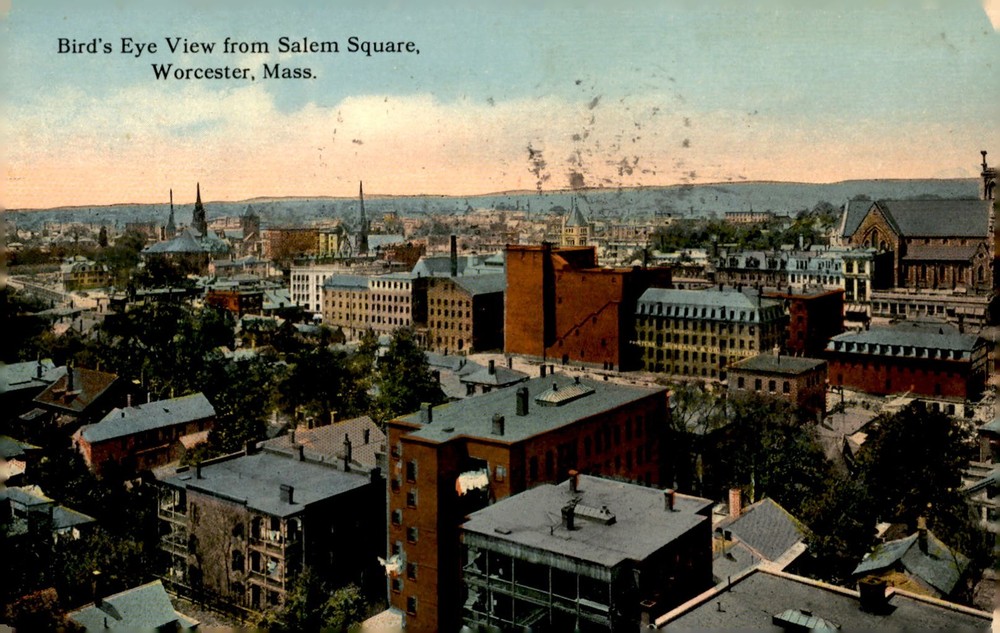 Salem Square Bird's Eye View, Worcester, Massachusetts Postcard