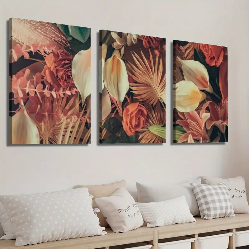 3pcs Tropical Palm Tree Floral Wall Art Canvas Unframed or Framed