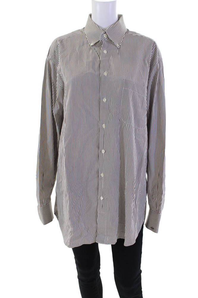 Bertini Women;s Long Sleeves Long Sleeves Button Down Striped Shirt Size LFree Shipping in US $100+ Orders | $6.95 Orders Below