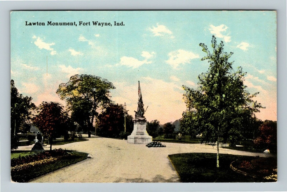 Fort Wayne Indiana, LAWTON MONUMENT, Vintage Postcard