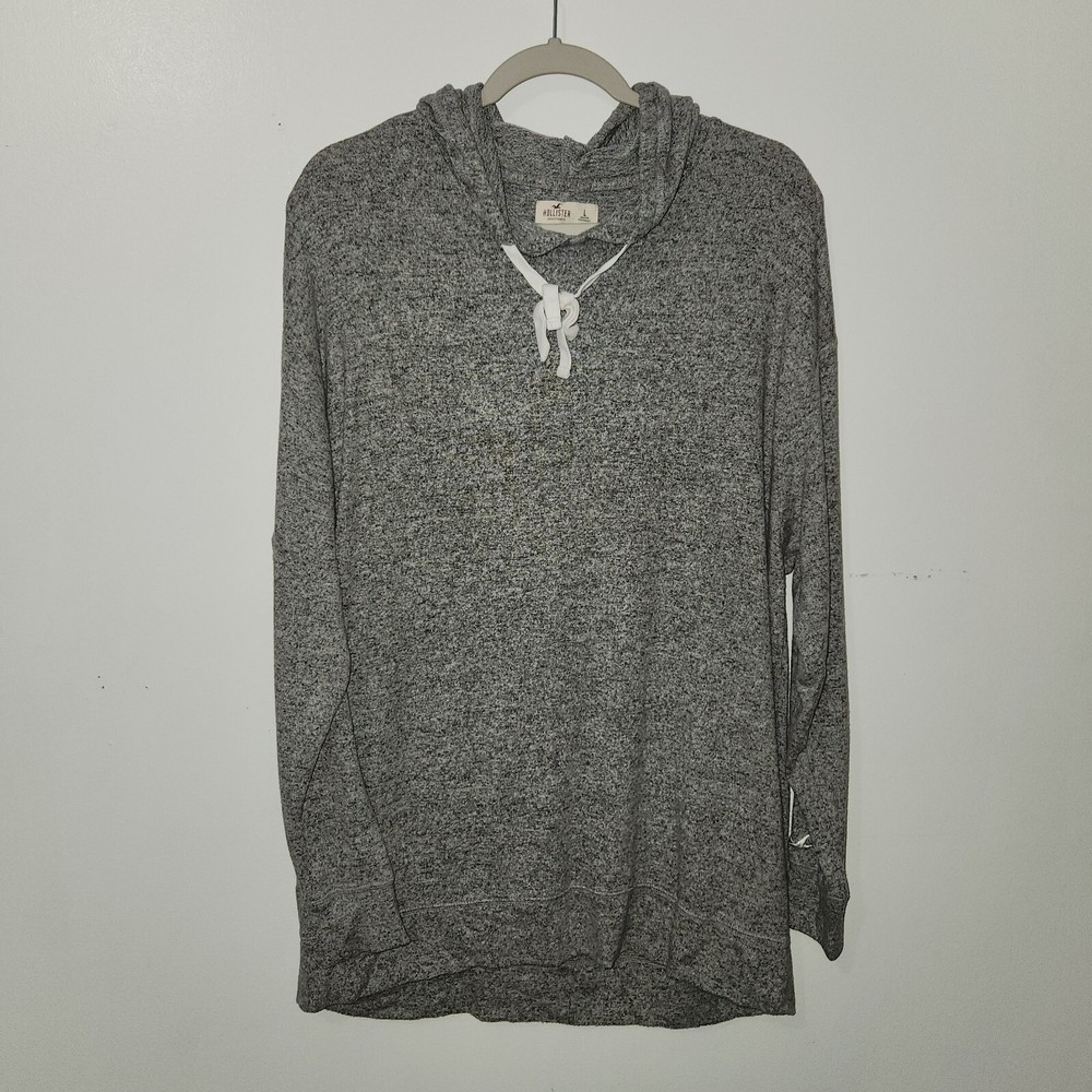 Hollister Women's Lightweight Hoodie Pullover Large Gray Heather Oversized Soft