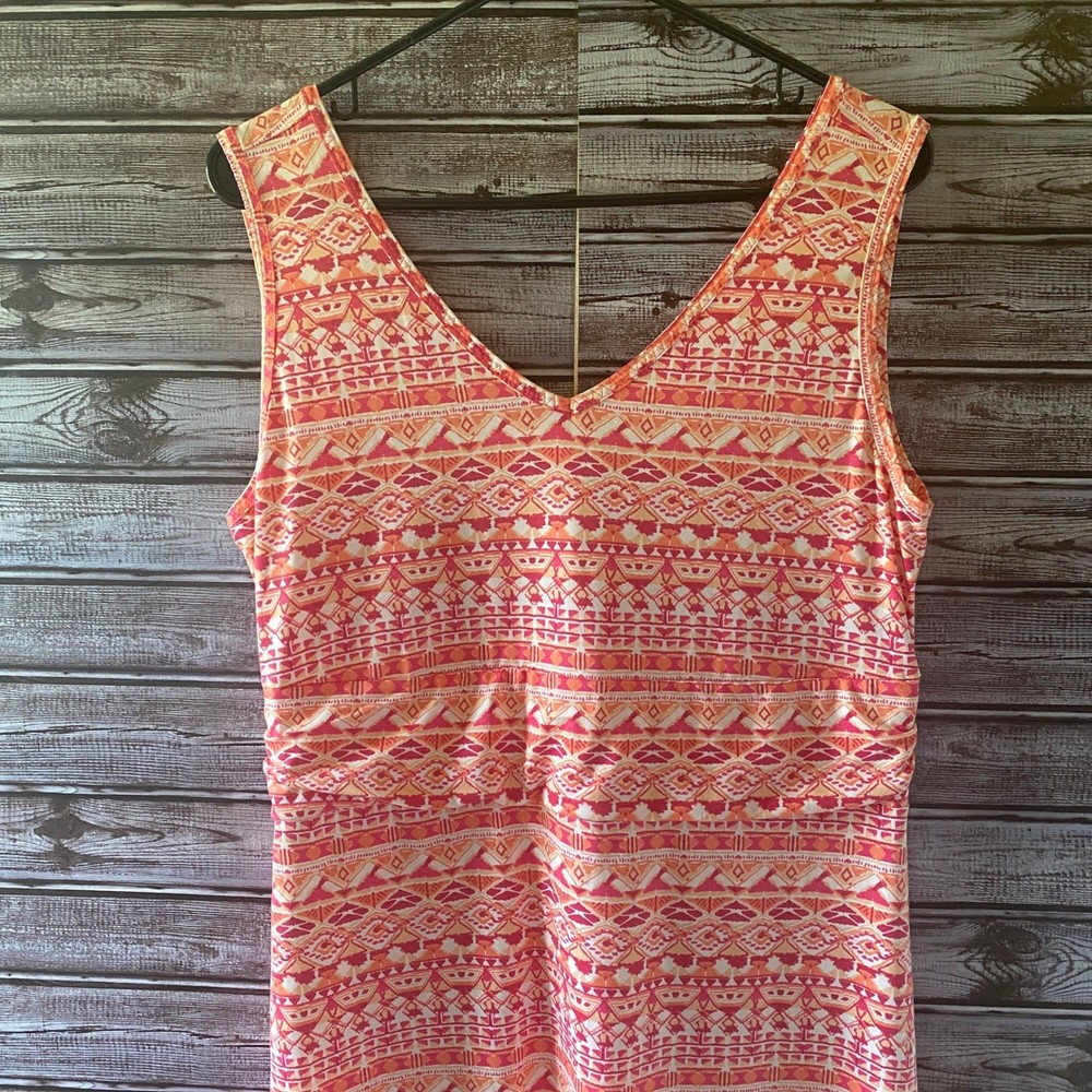 Title Nine Women's Sleeveless Dress Size L V-Neck Logo White Orange Pink