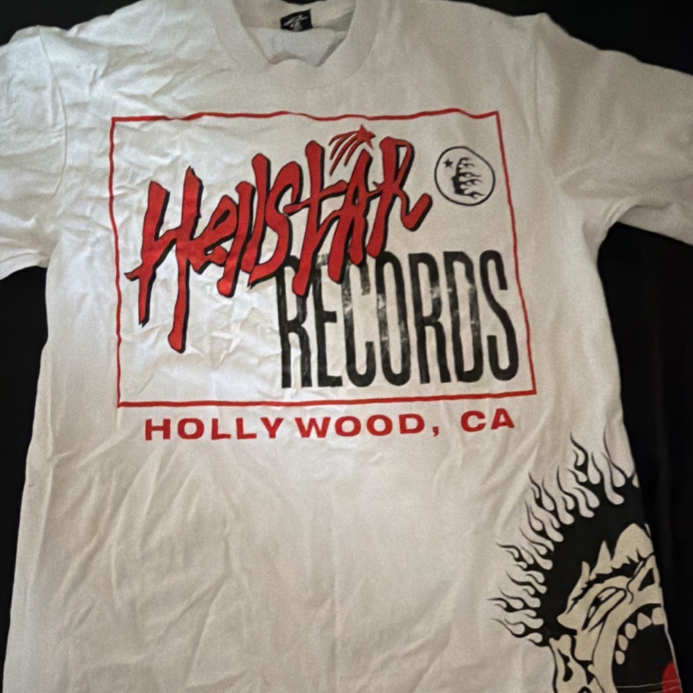 Hellstar Graphic Print Hollywood CA Men's White Cotton T-Shirt Size S Crew Neck