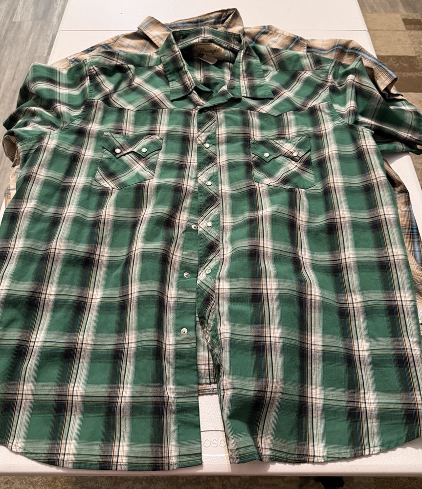 Size 3XL Big & Tall Men's Shirt Wrangler Pearl Snap Western Plaid Cowboy Rodeo
