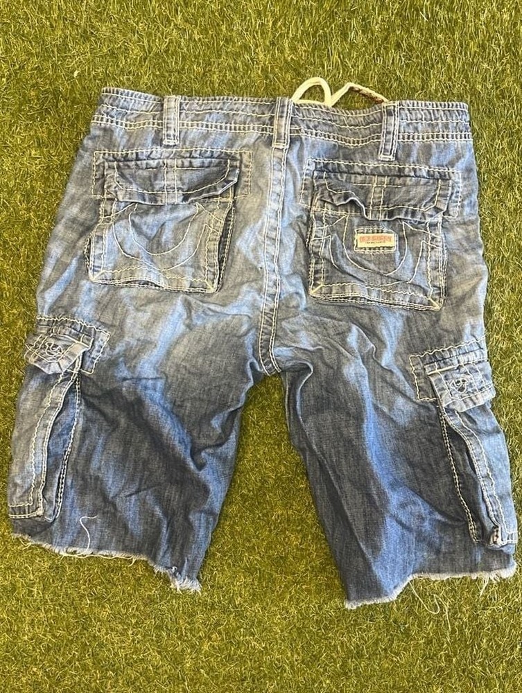 True Religion Vintage Cargo Multipocket Blue Denim Shorts