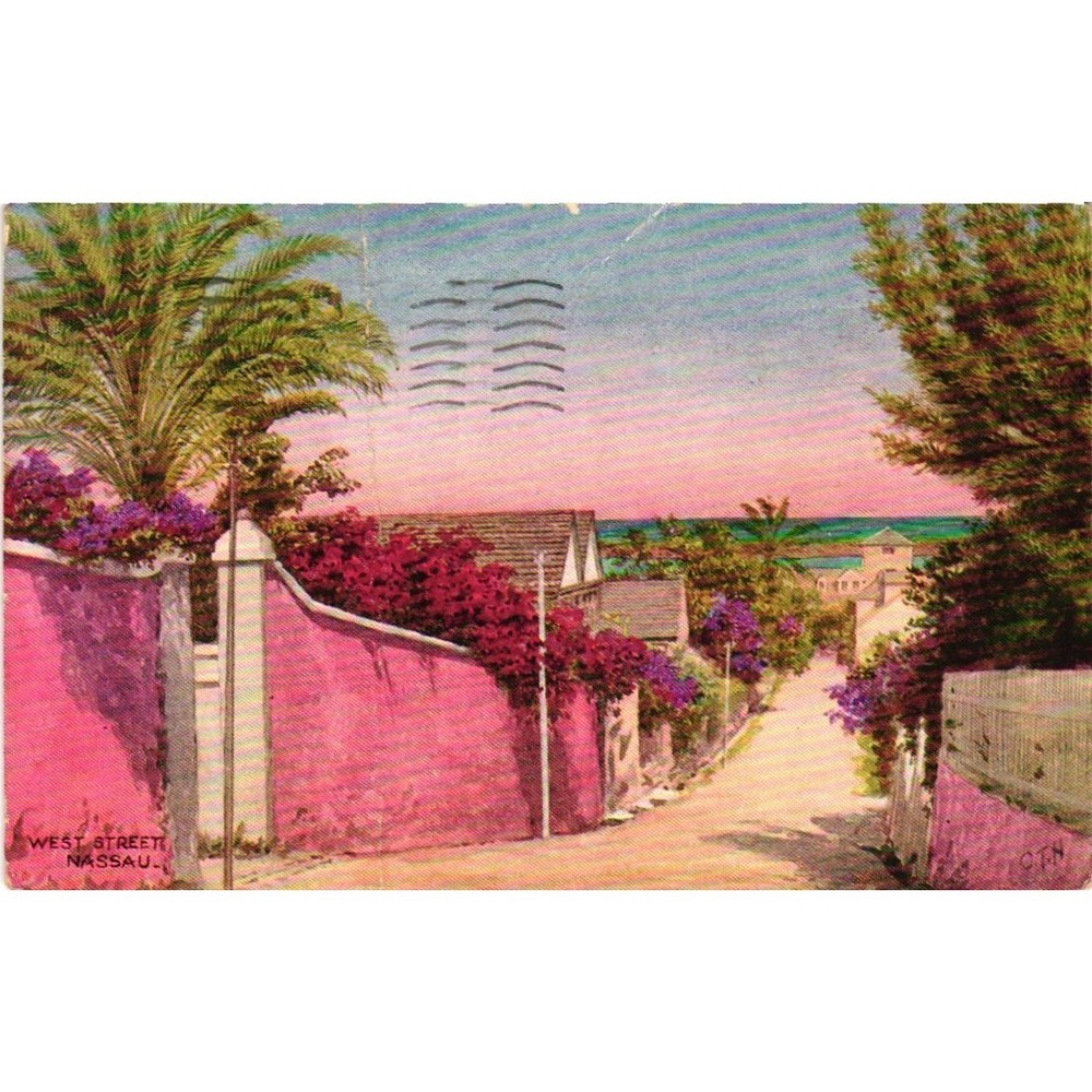 Vintage 1953 West Street Nassau Bahamas Linen Postcard J Salmon Ltd Postmarked