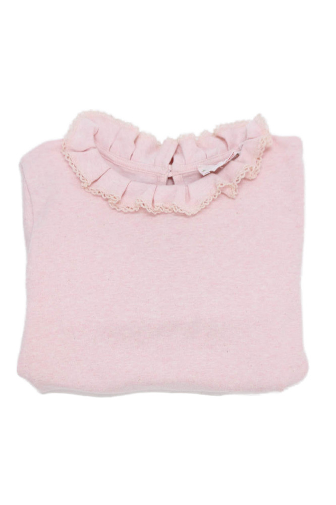 Bonpoint Childrens Girls Long Sleeves Ruffled Neck Shirt Pink Cotton Size 8Free Shipping in US $100+ Orders | $6.95 Orders Below