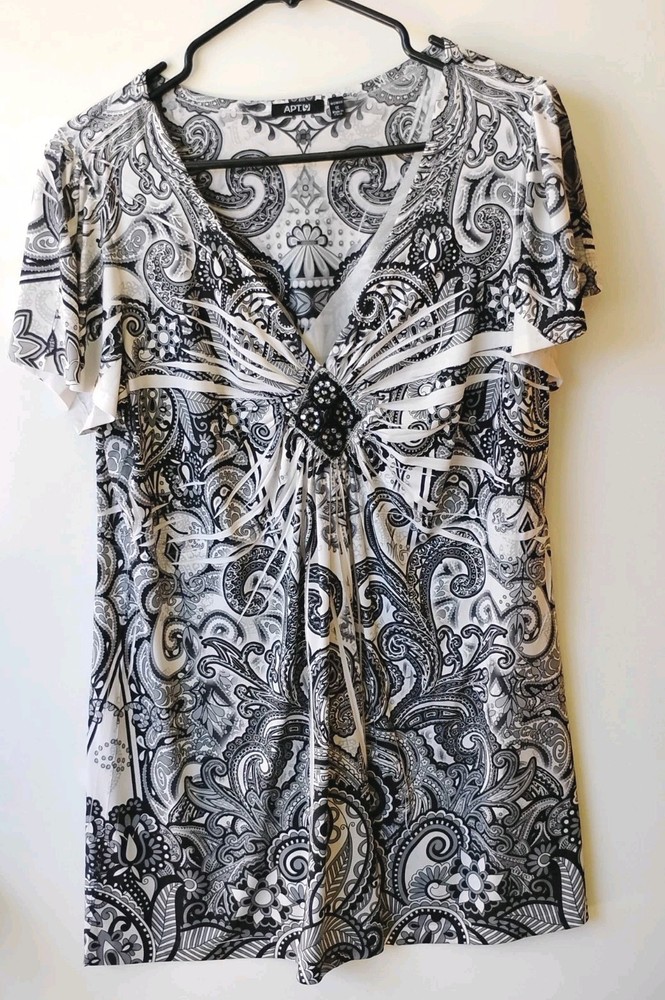 APT. 9 Black Gray Women's Short Sleeve Blouse 1X