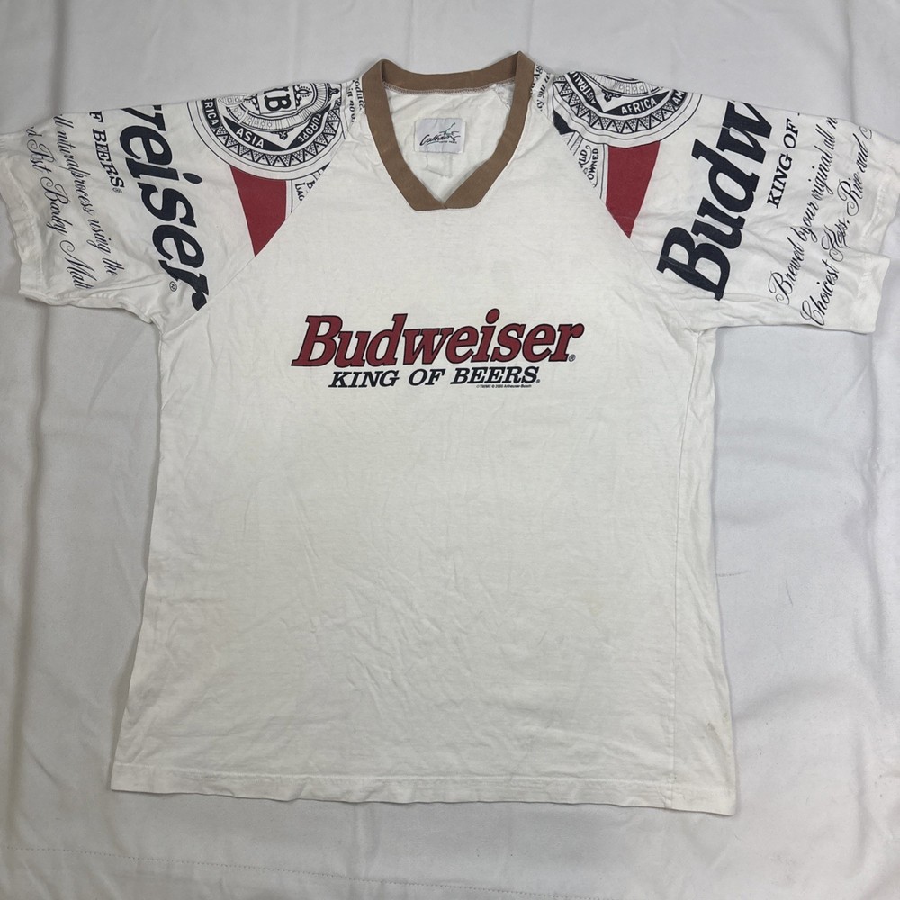 Calhoun T Shirt Men’s XL White Budweiser Long Of Beers 2000 Y2K Sleeves