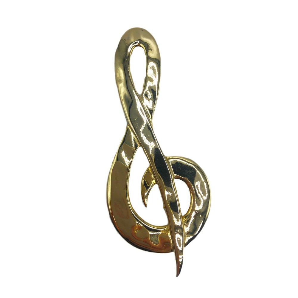 Vintage Treble Clef Music Note Brooch Pin Gold Tone Large Signed M Jent