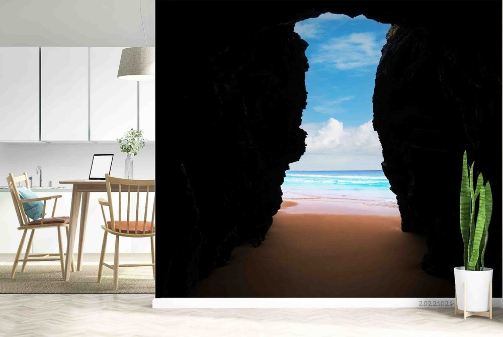 3D Cave Beach Sea Landscape Wall Murals Wallpaper Murals Wall Sticker