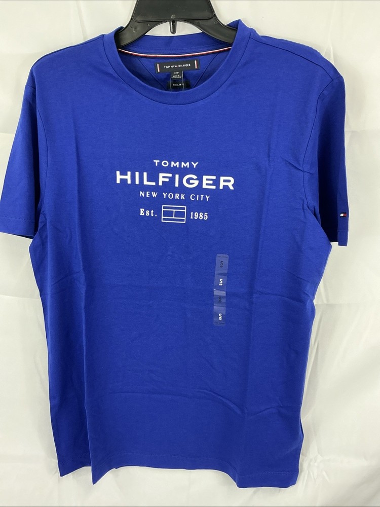 NWT Tommy Hilfiger Blue T Shirt Graphic Crew Neck Logo Size S/P