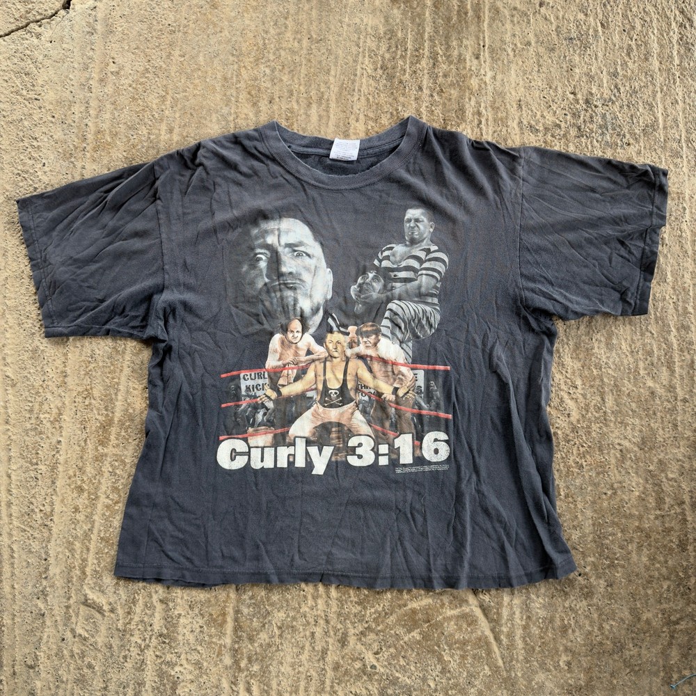 Vtg 90S The Three Stooges Curly 3:16 Stone Cold Style WRESTLING T-Shirt XL Mens