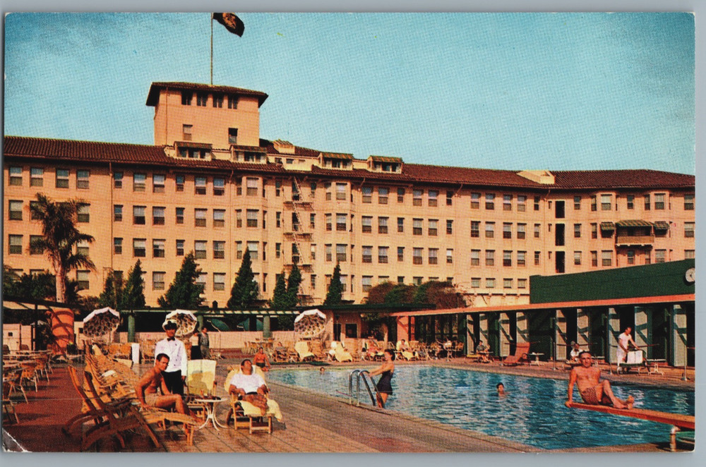 California Los Angeles Ambassador Sun Club Pool Chrome Postcard