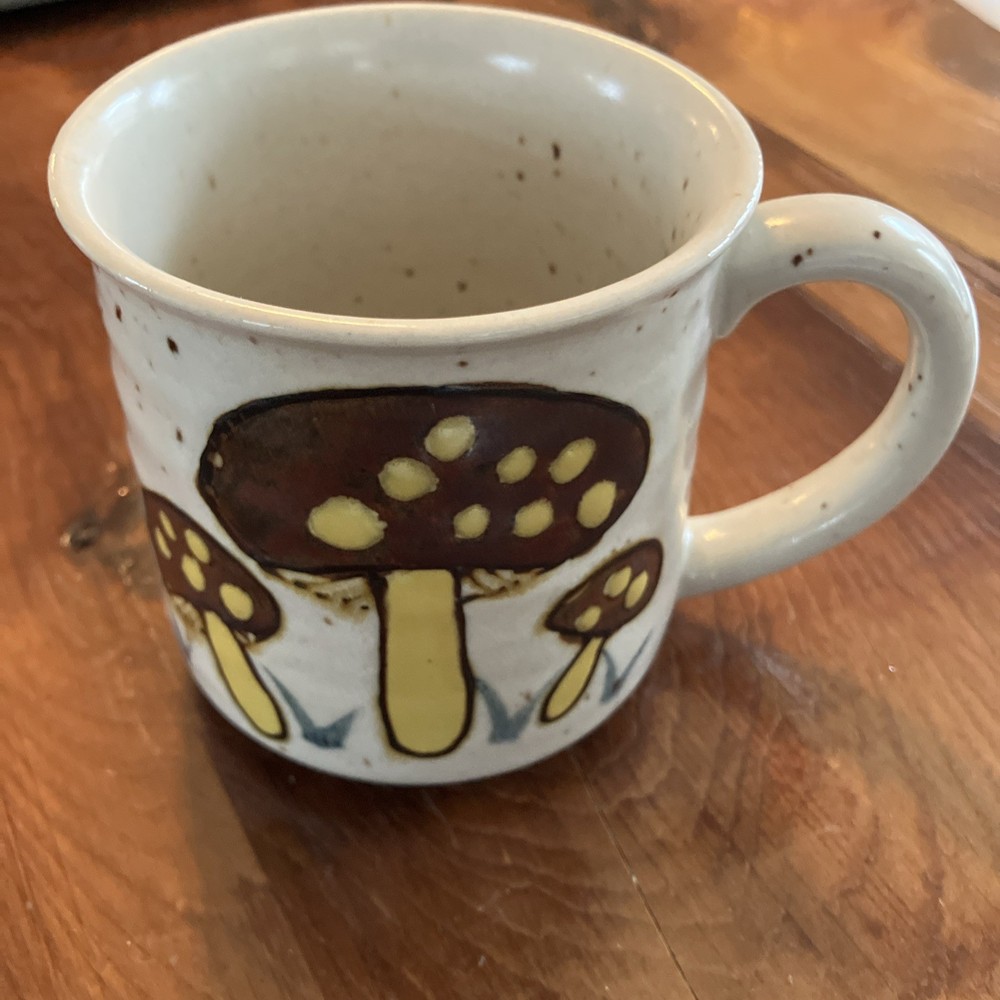 Vintage 70s Speckled Stoneware Mushroom Coffee Cup Mug