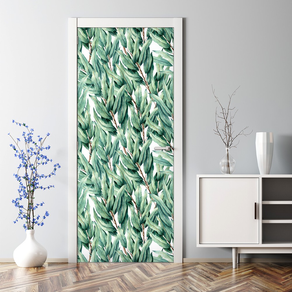 Bubble Free Door sticker Oleander Leaves Green self adhesive art