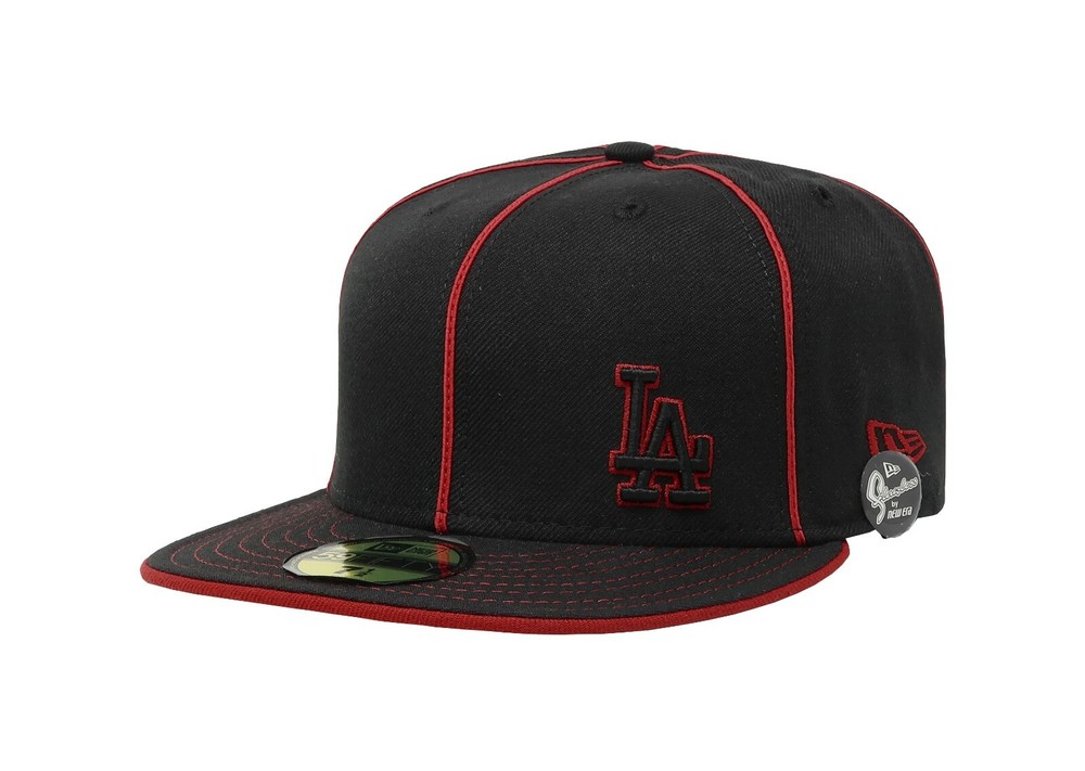 New Era 59Fifty Men Women Hat Los Angeles Dodgers Flawless Black Red Piping Hat