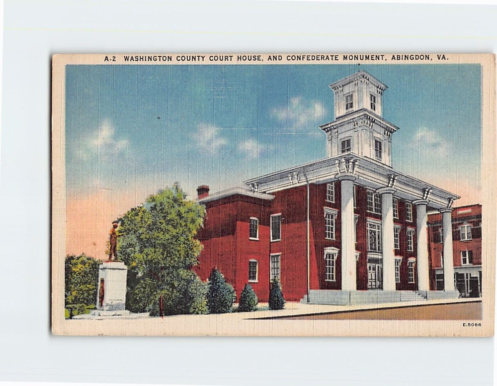 Postcard Washington County Courthouse & Confederate Monument Abingdon Virginia